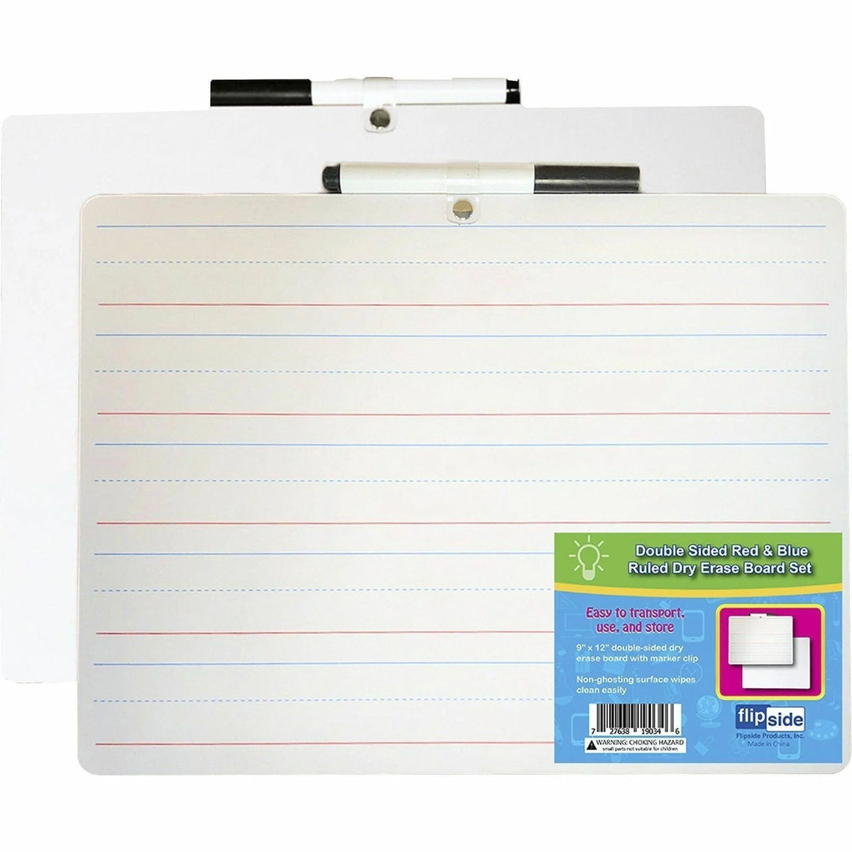 Flipside 2-Sided Dry Erase Board Set: 12’’x9’’ White Hardboard - Desktop & Lap - 12/Pack - Learning Boards Supplies