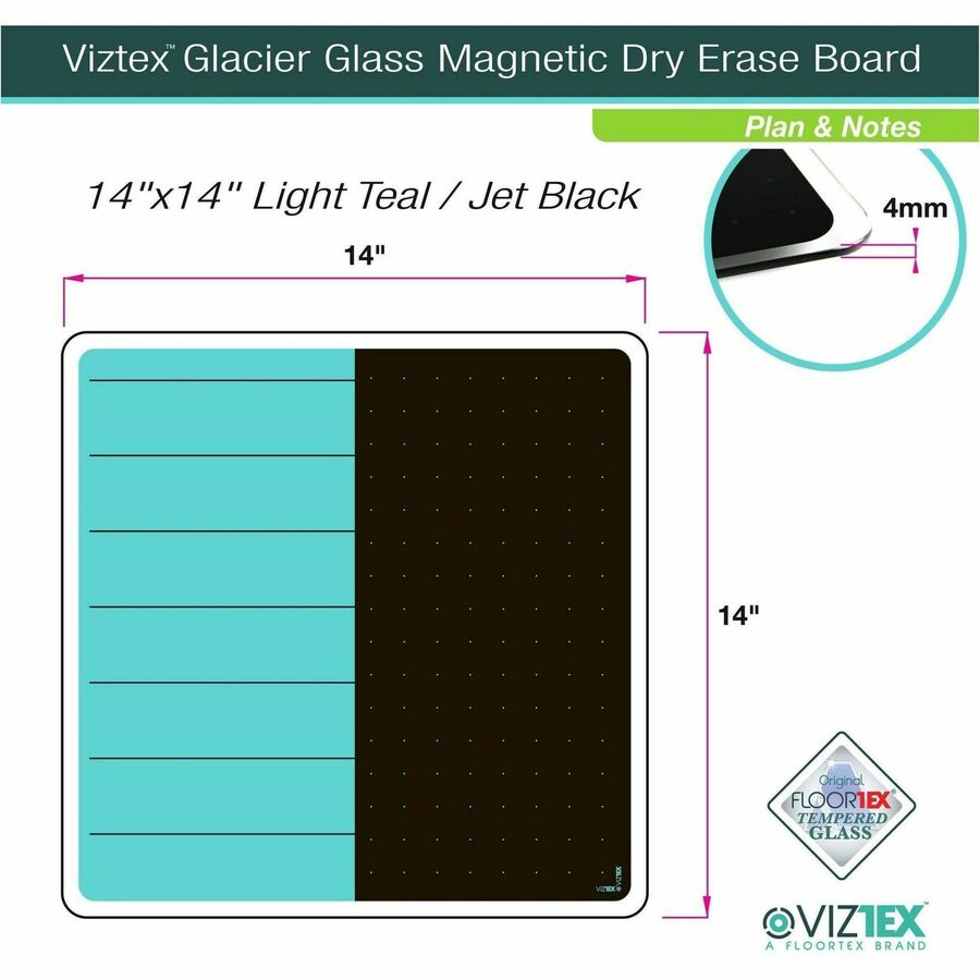 Floortex Cleartex Glacier Teal & Black Plan & Grid Glass Dry-Erase Board - 14" x 14" - Alternate-Image5