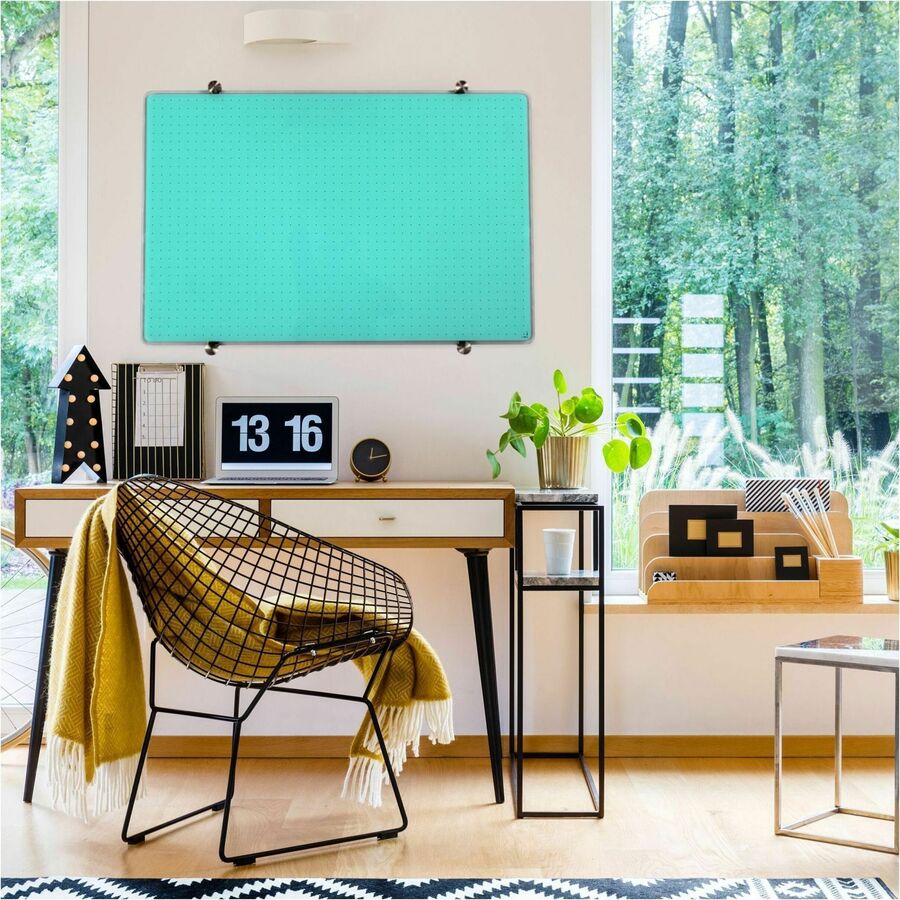 Floortex Viztex® Glacier Teal Multi-Purpose Grid Glass Dry-Erase Board 30" x 40" - Alternate-Image1