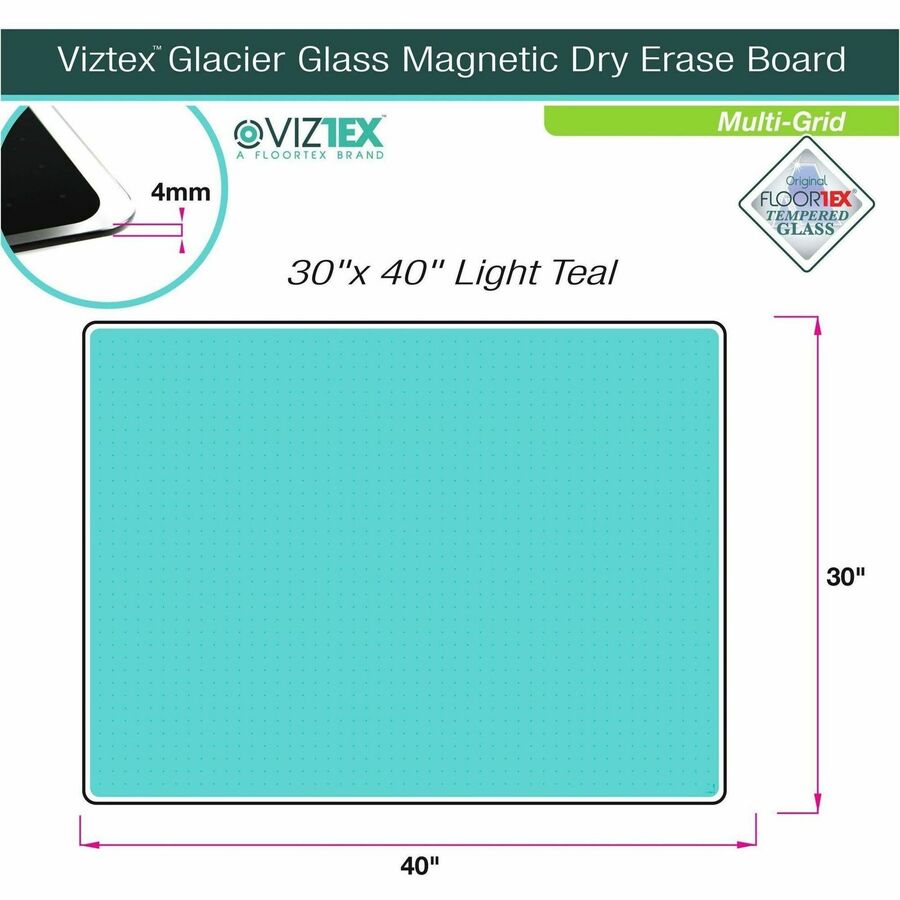 Floortex Viztex® Glacier Teal Multi-Purpose Grid Glass Dry-Erase Board 30" x 40" - Alternate-Image4