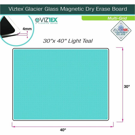 Floortex Viztex® Glacier Teal Multi-Purpose Grid Glass Dry-Erase Board 30" x 40" - Alternate-Image4