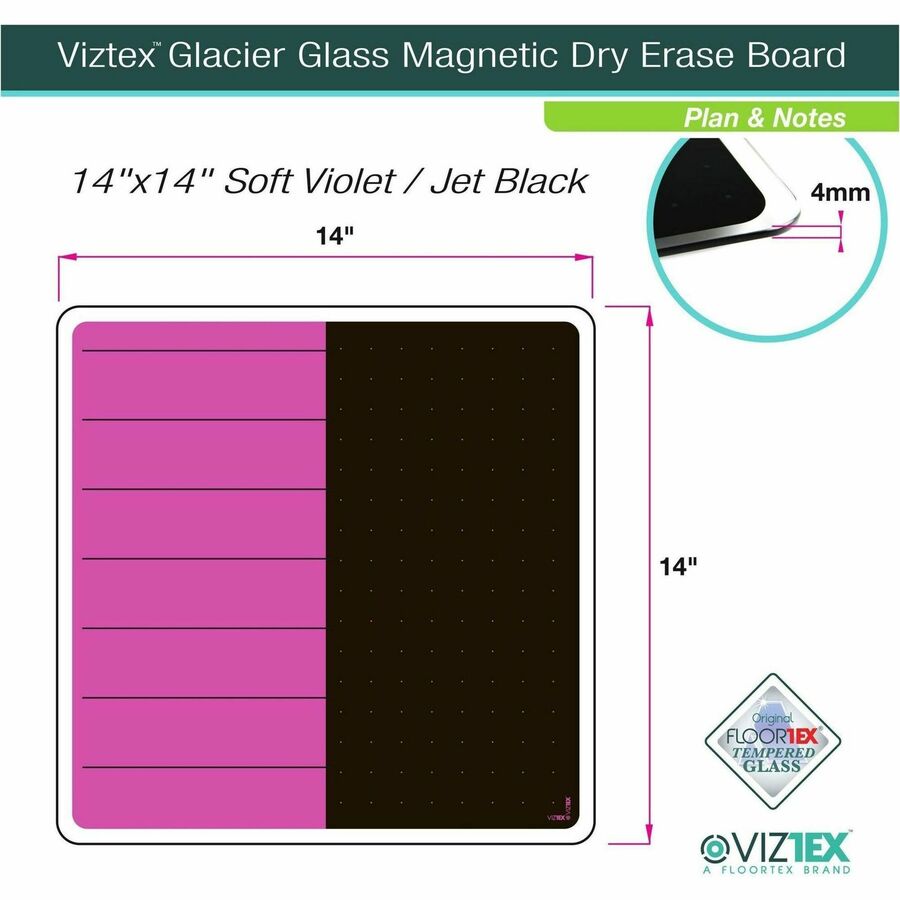 Floortex Viztex® Glacier Violet & Black Plan & Grid Glass Dry-Erase Board - 14" x 14" - Alternate-Image5