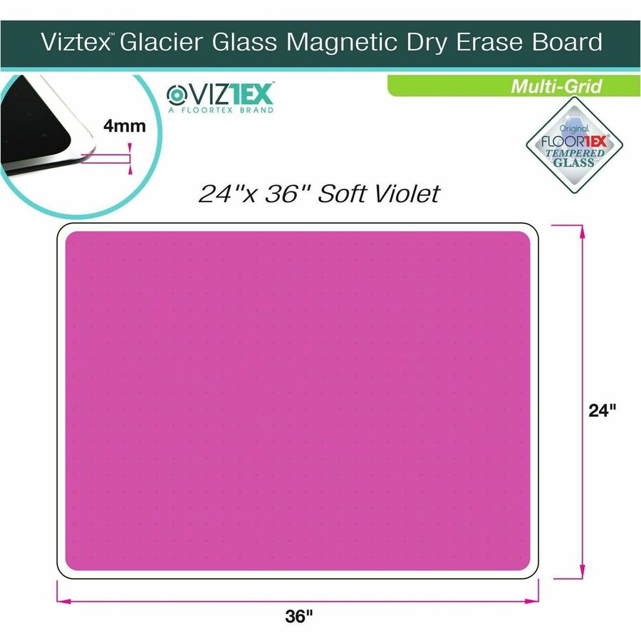 Floortex Viztex® Glacier Violet Multi-Purpose Grid Glass Dry-Erase Board 24" x 36" - Alternate-Image2
