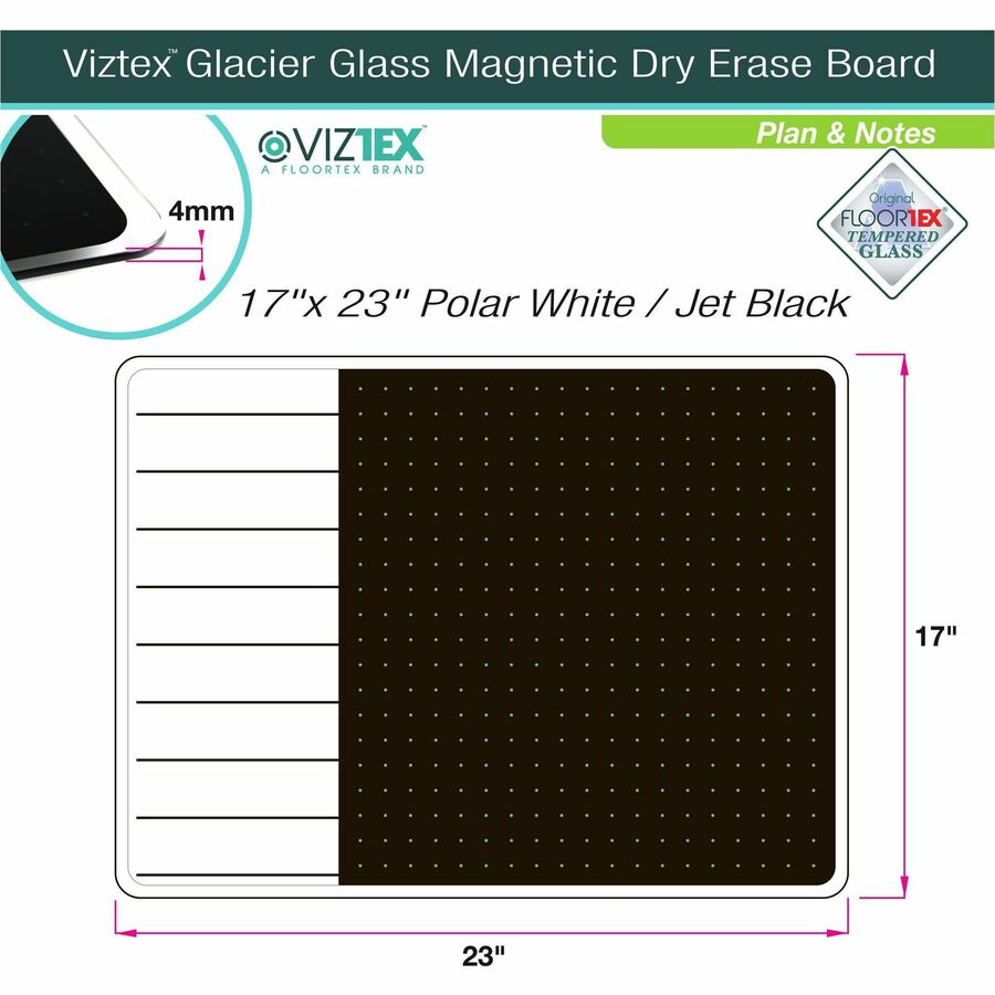 Floortex Viztex® Glacier White & Black Plan & Grid Glass Dry-Erase Board - 17" x 23" - Alternate-Image8