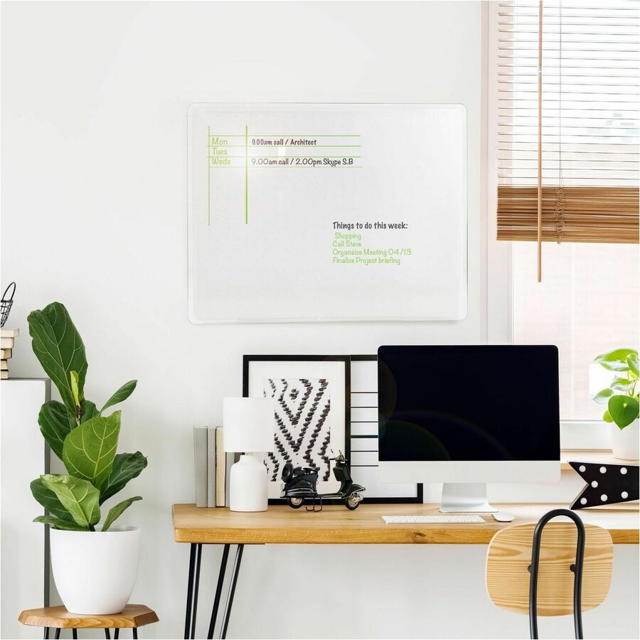 Floortex Viztex® Glacier White Multi-Purpose Grid Glass Dry-Erase Board 30" x 40" - Alternate-Image1