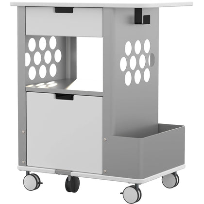 Focal Rolling Storage Cart: 2-Drawer Steel/Metal/Melamine - 28’’x20’’x33.50’’ - Silver Frame White - Carts