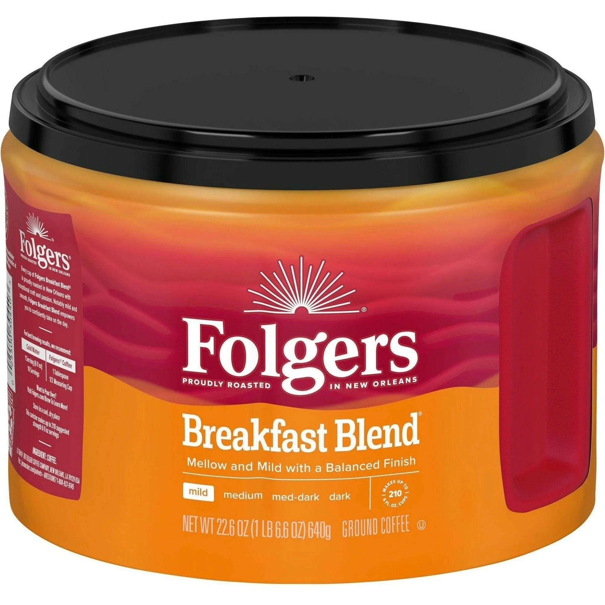 Folgers Breakfast Blend Coffee: Mild Ground - 22.6 oz Canister - Coffee