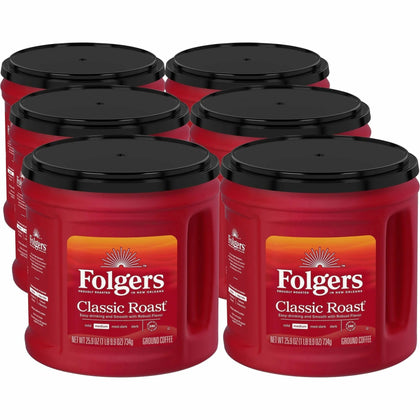 Folgers Classic Roast Coffee: Medium Ground 25.9 oz Canister - 6 Carton - Coffee