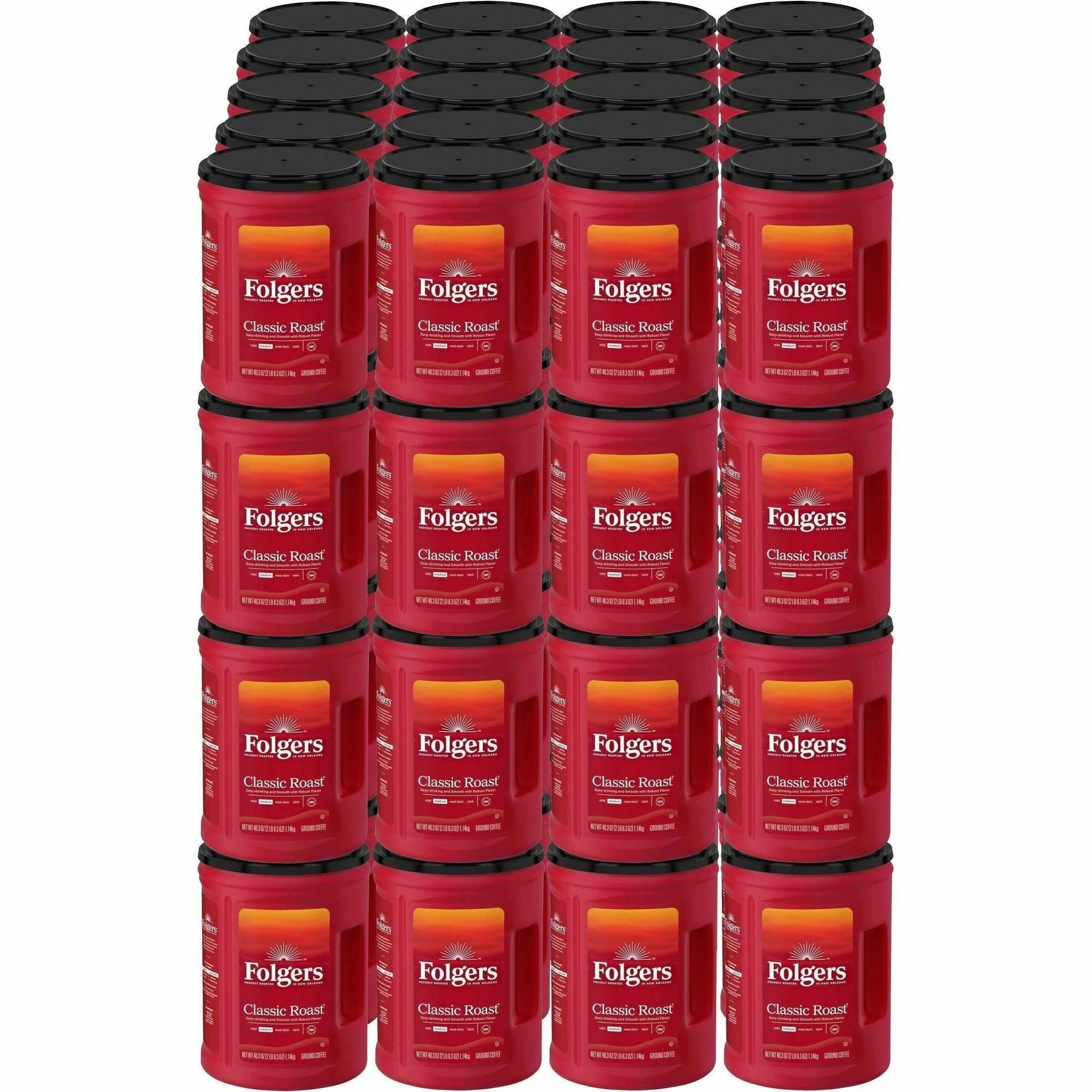 Folgers Classic Roast Coffee: Medium Ground Mountain Grown - 40.3 oz - Kosher - 210/Pallet - Coffee