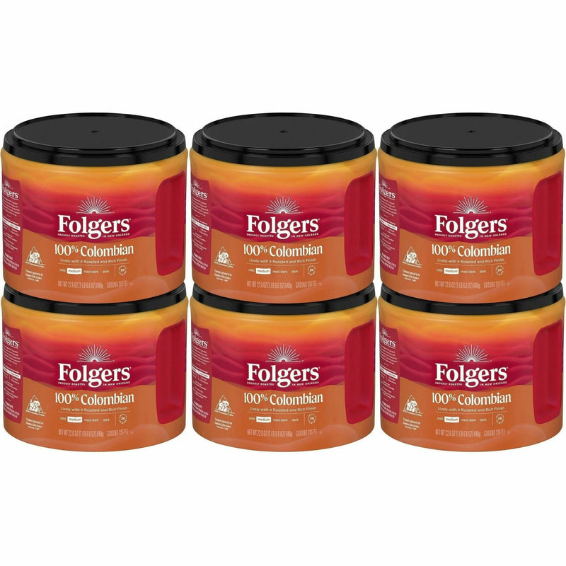Folgers® Ground 100% Colombian Coffee - Medium - 22.6 oz Per Canister - Arabica - 6 / Carton