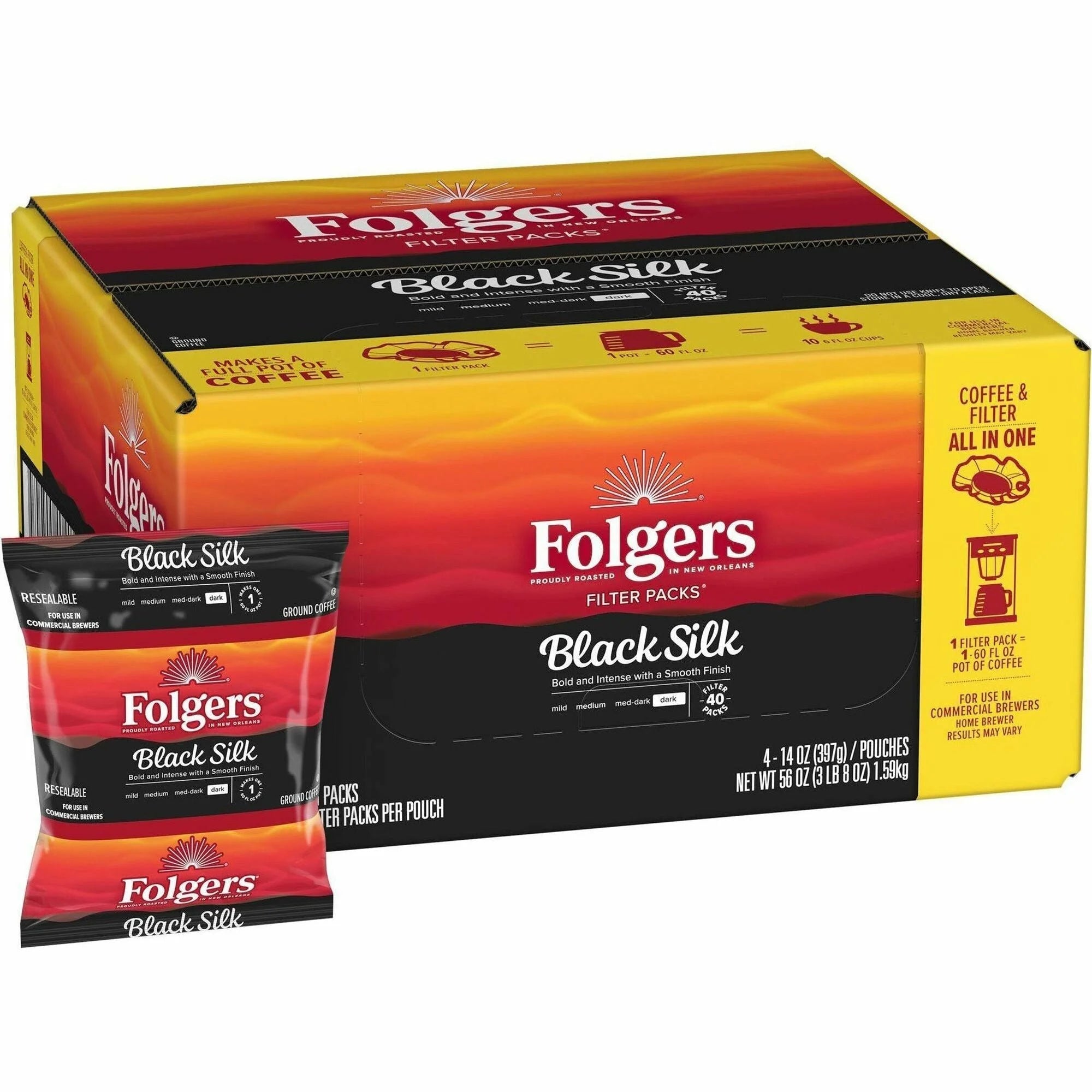 Folgers® Black Silk Coffee Filter Packs - Dark Roast - 1.4 oz - 40