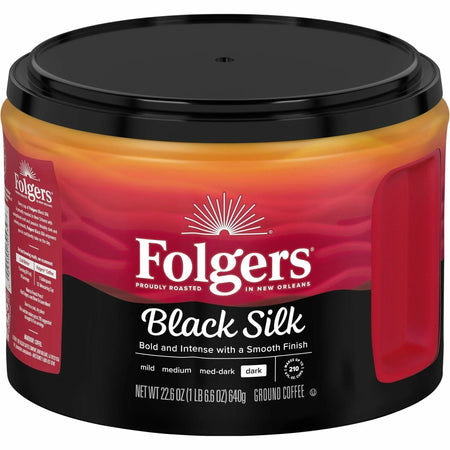 Folgers® Black Silk Ground Coffee: Bold Dark Roast - 22.6 oz Canister - Coffee