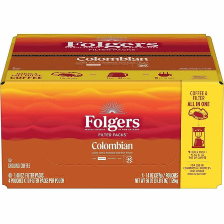 Folgers® Filter Pack Colombian Coffee - Regular - Medium/Dark - 1.4 oz - 40 / Carton