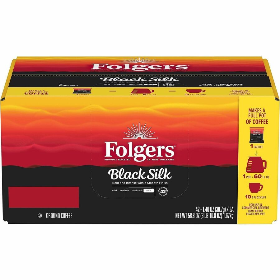 Folgers® Fraction Pack Black Silk Coffee - Regular - Dark - 1.4 oz - 42 / Carton