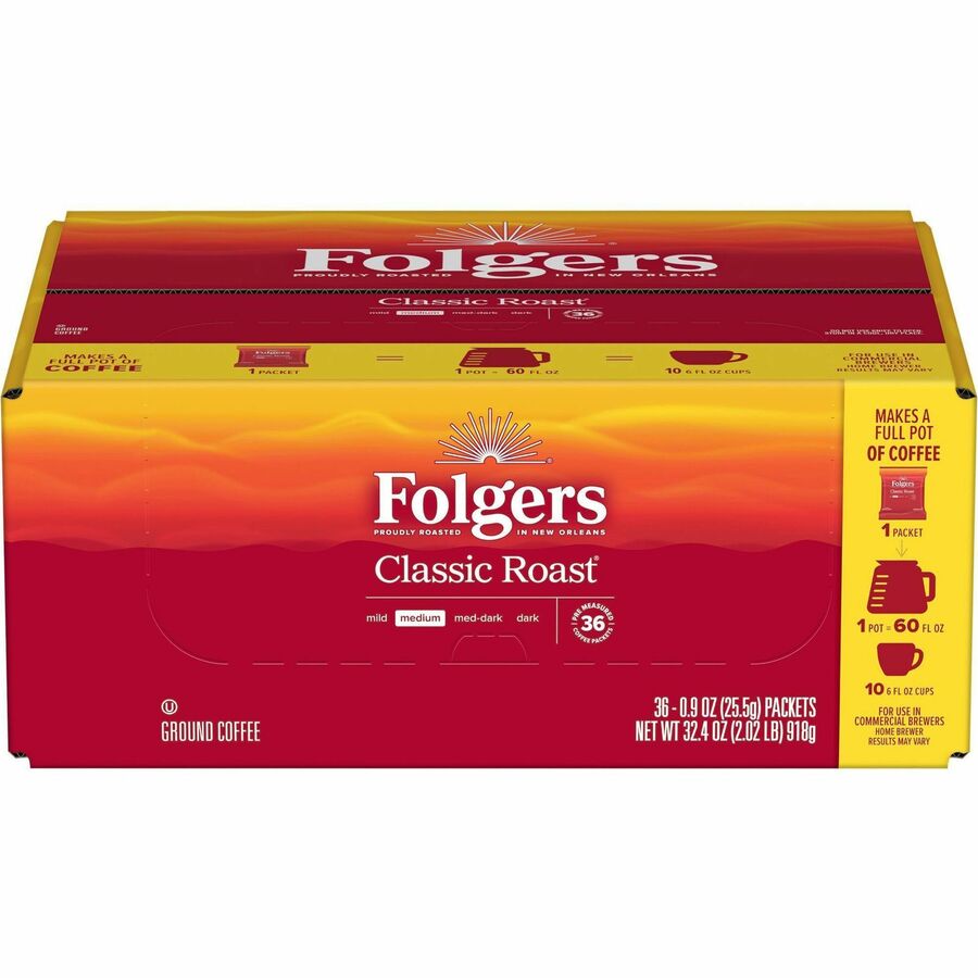 Folgers® Fraction Pack Classic Roast Coffee - Regular - Medium - 0.9 oz - 36 / Carton