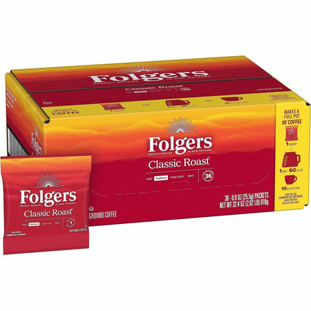 Folgers® Fraction Pack Classic Roast Coffee - Regular - Medium - 0.9 oz - 36 / Carton