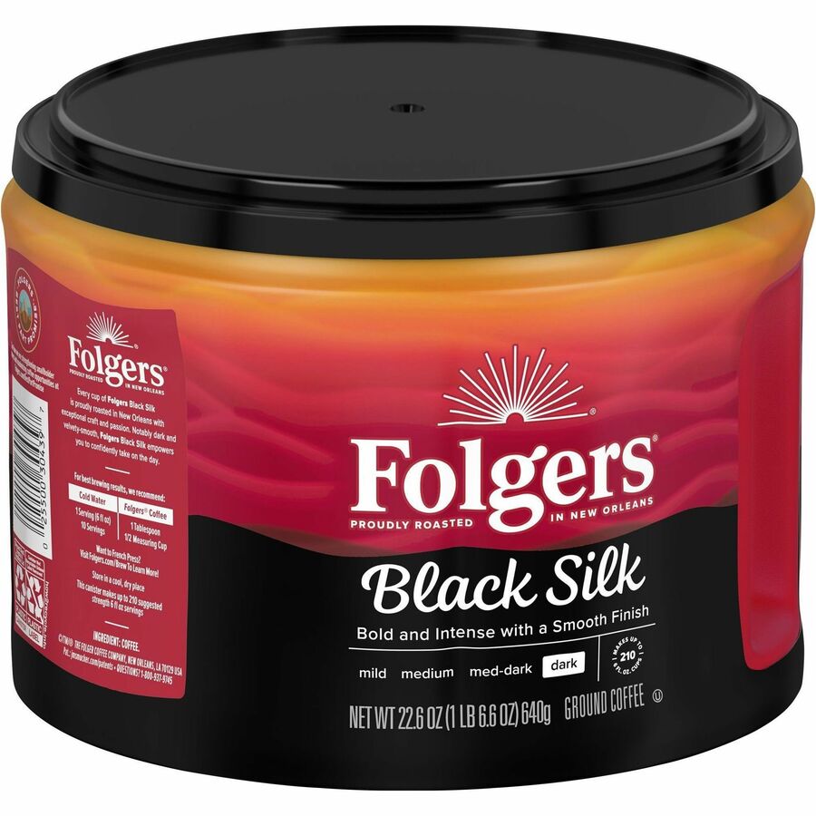 Folgers® Ground Black Silk Coffee - Dark - 22.6 oz Per Canister - 6 / Carton