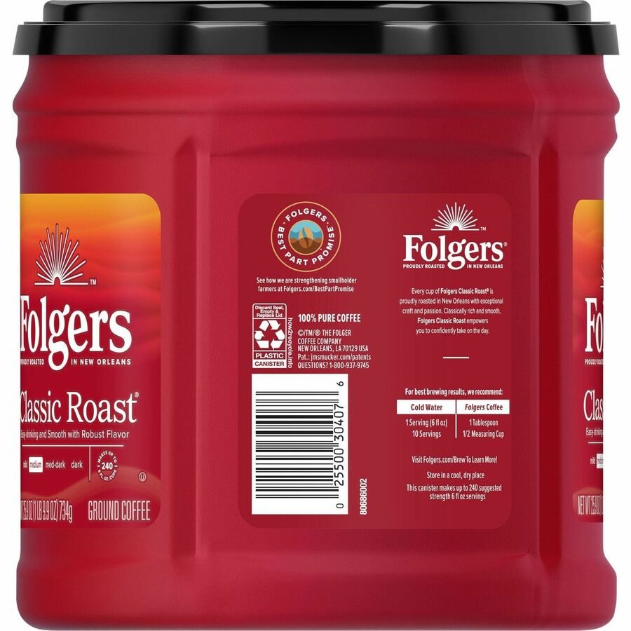 Folgers® Ground Classic Roast Coffee - Medium - 25.9 oz Per Canister - Rich Aroma - Kosher - 294 / Pallet