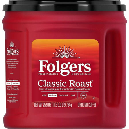 Folgers® Ground Classic Roast Coffee - Medium - 25.9 oz Per Canister - Rich Aroma - Kosher - 294 / Pallet