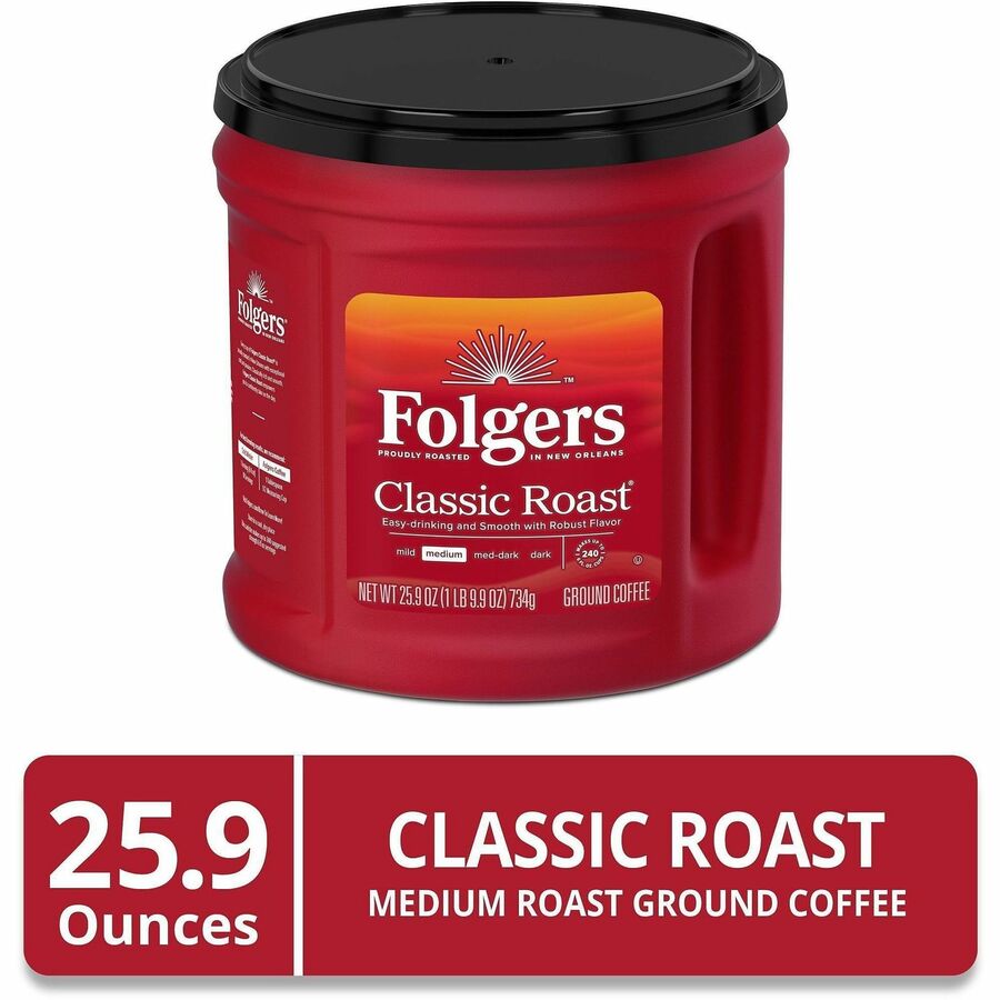 Folgers® Ground Classic Roast Coffee - Medium - 25.9 oz Per Canister - Rich Aroma - Kosher - 294 / Pallet
