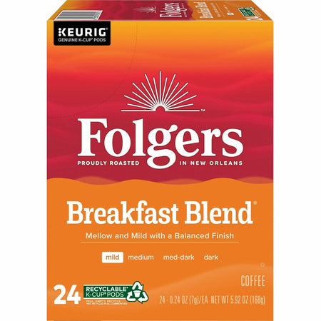 Folgers® K-Cup Breakfast Blend Coffee - Compatible with Keurig Brewer - Light/Mild - 0.2 oz Per Box - 24