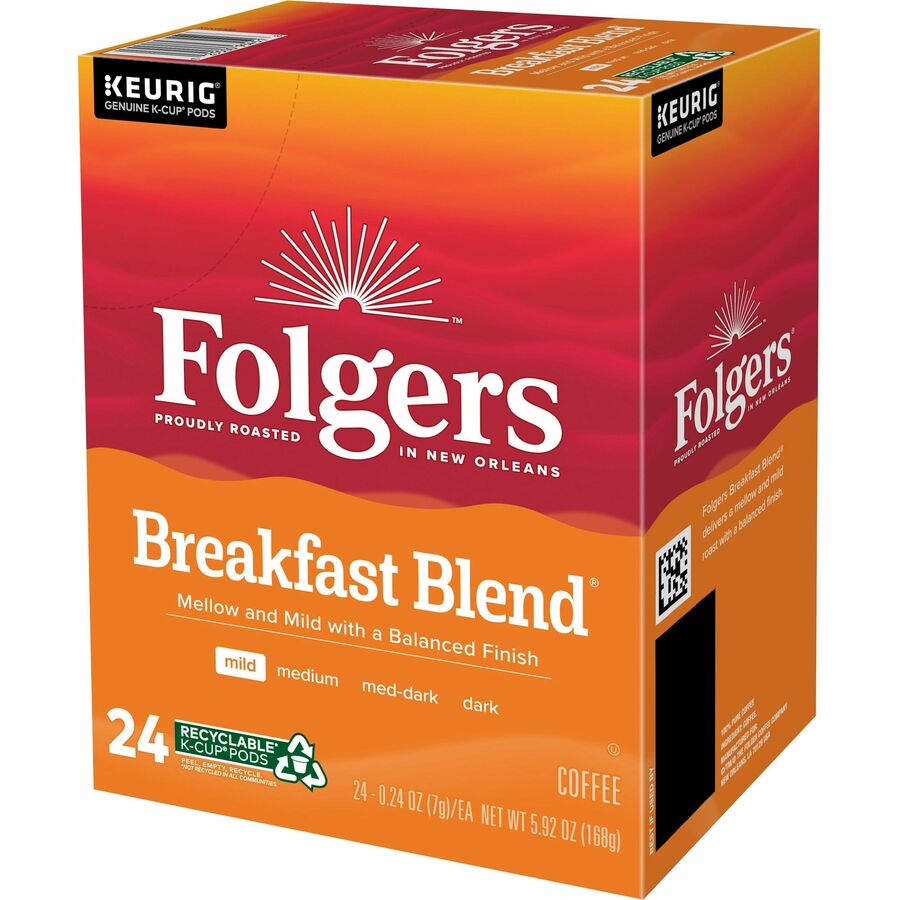 Folgers® K-Cup Breakfast Blend Coffee - Compatible with Keurig Brewer - Light/Mild - 0.2 oz Per Box - 24