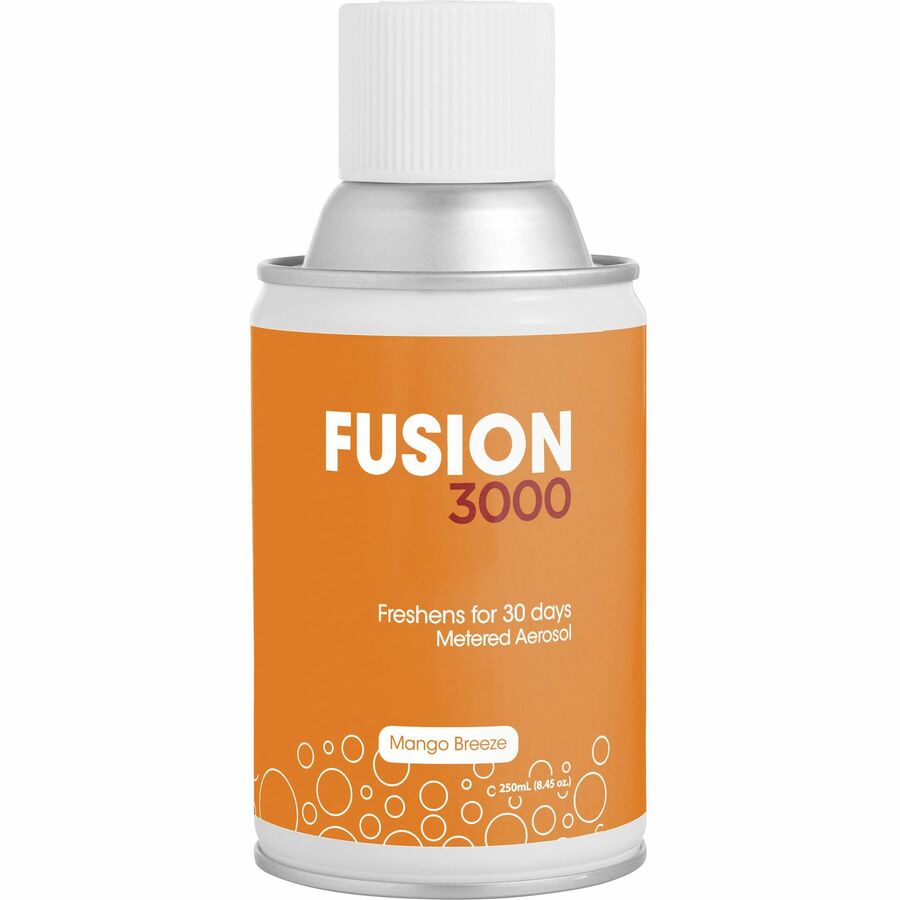 Fresh Products Fusion 3000 Metered Aerosols - 6000 ft² - Mango - 30 Day - Odor Neutralizer VOC Compliant - 12 / Carton