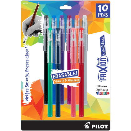 FriXion ColorSticks: Erasable Gel Ink Pen - 0.7mm Fine Point - Assorted - 10 Pack - Pens