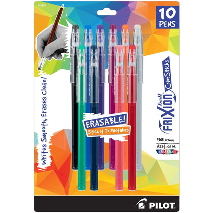 FriXion ColorSticks: Erasable Gel Ink Pen - 0.7mm Fine Point - Assorted - 10 Pack - Pens