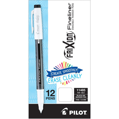 FriXion Fineliner Erasable Marker Pens - 0.6mm Fine Point - Black Ink - Gel-based - 1 Dozen