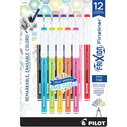 FriXion Fineliner Erasable Marker Pens - 0.6mm Fine Point - Gel-based - 12/Set