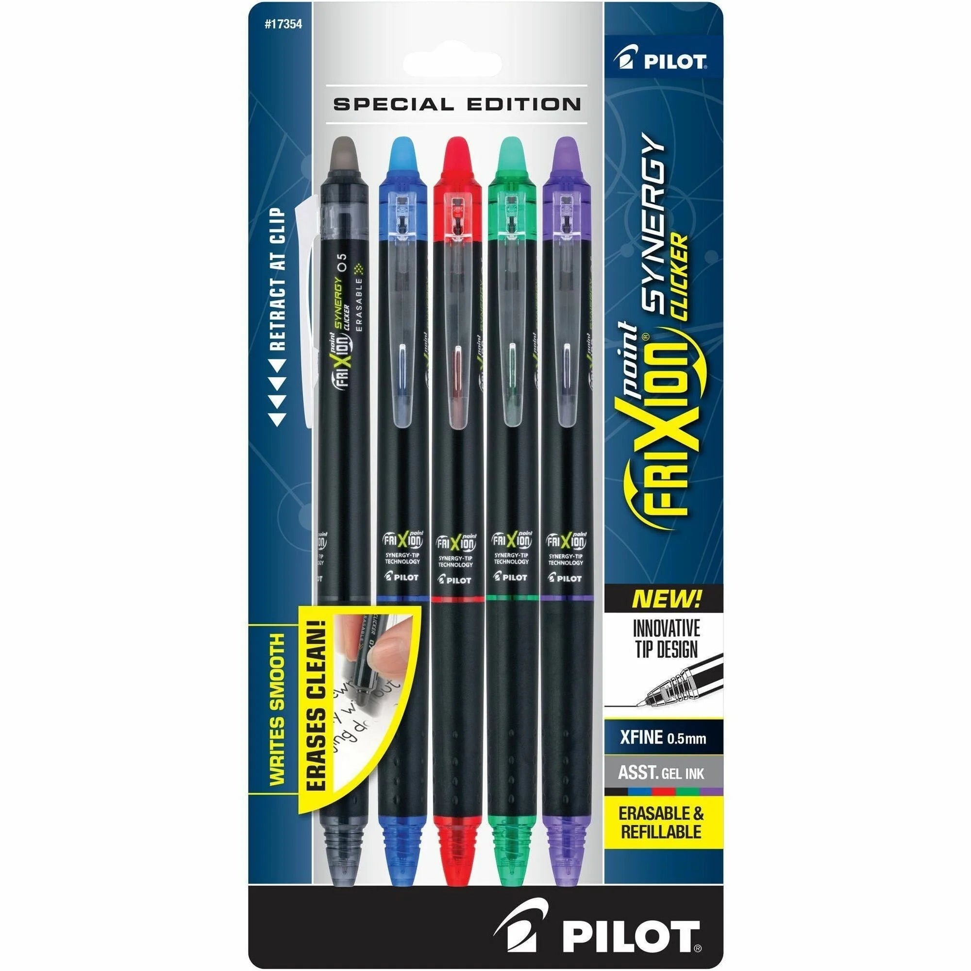 FriXion Synergy Clicker Gel Pen: 0.5mm Extra Fine Point Retractable Erasable - 5 Pack - Pens