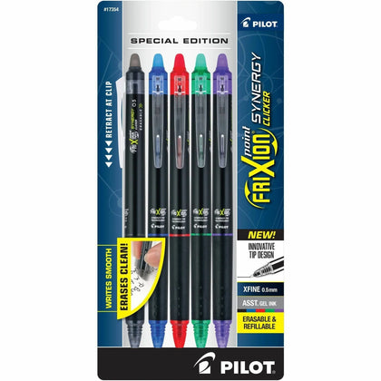 FriXion Synergy Clicker Gel Pen: 0.5mm Extra Fine Point Retractable Erasable - 5 Pack - Pens