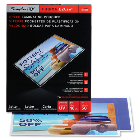 GBC Fusion EZUse Laminating Pouches - Letter Size 10 mil - Glossy Finish - 50/Box - Supplies
