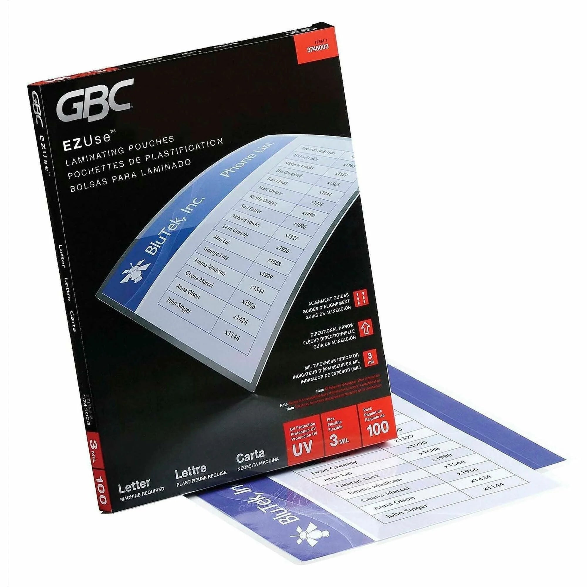 GBC Fusion EZUse Laminating Pouches - Letter Size 3 mil Glossy - 100/Box - Supplies