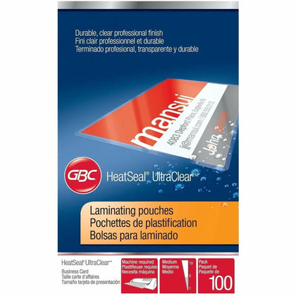 GBC HeatSeal UltraClear Business Card Laminating Pouches - 2.18’’ x 3.68’’ - 7 mil - 100/Box - Supplies