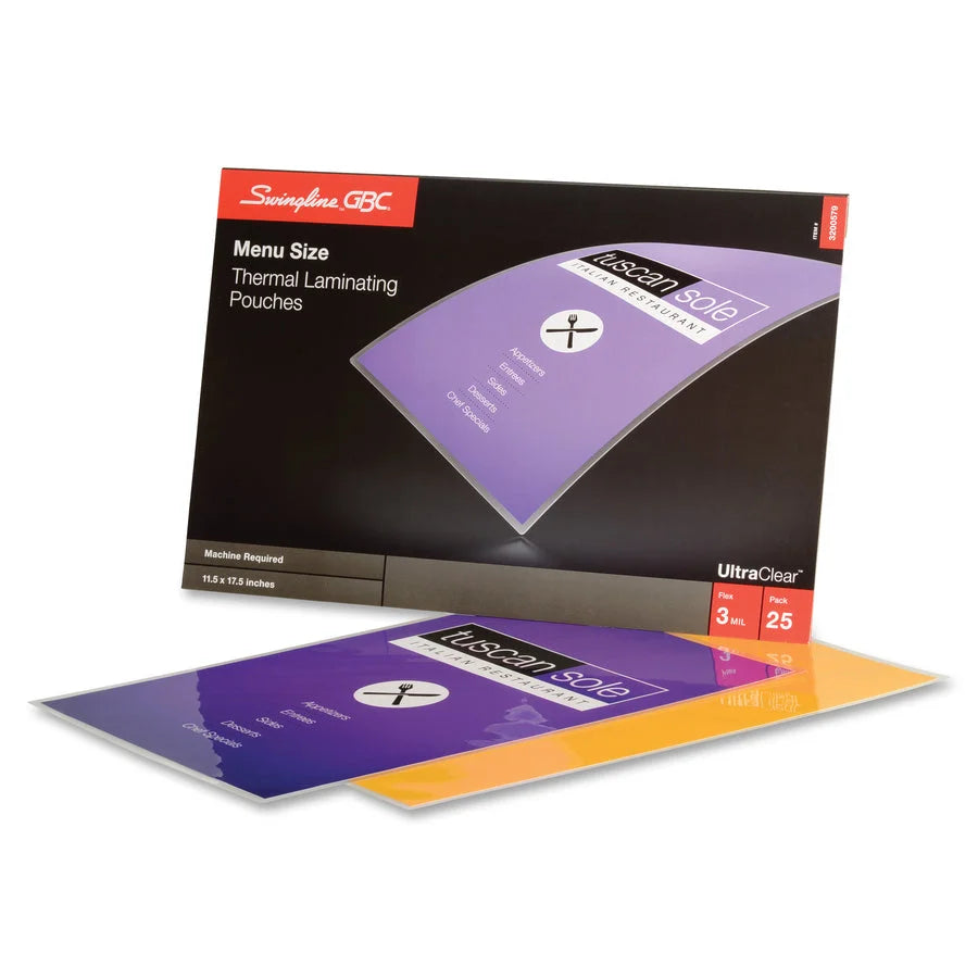 GBC UltraClear Menu Size Laminating Pouches - 11.5’’ x 17.5’’ - 3 mil - Glossy - 25 Pack - Supplies