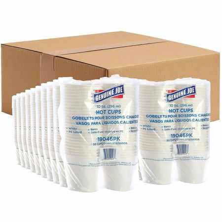 Genuine Joe 10 oz Disposable Hot Cups - fl - White - Polyurethane - Drink Beverage - 50/Pack - 20 / Carton