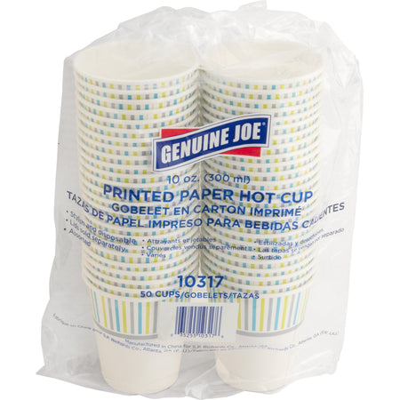 Genuine Joe 10 oz Hot Beverage Cups - fl - Assorted - Paper - Chocolate Cappuccino Tea Coffee - 50 / Pack