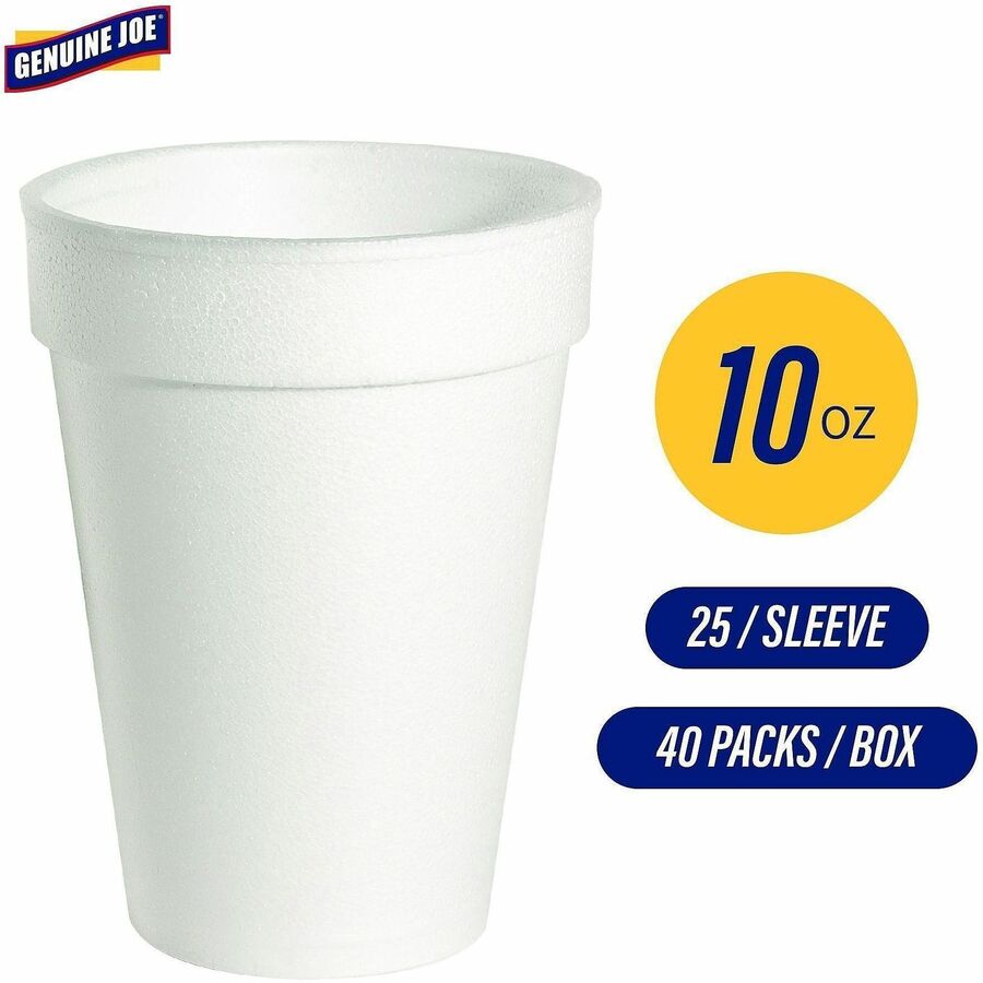 Genuine Joe 10 oz Hot/Cold Foam Cups - fl - White - Hot Drink Cold - 25/Pack - 40 / Carton