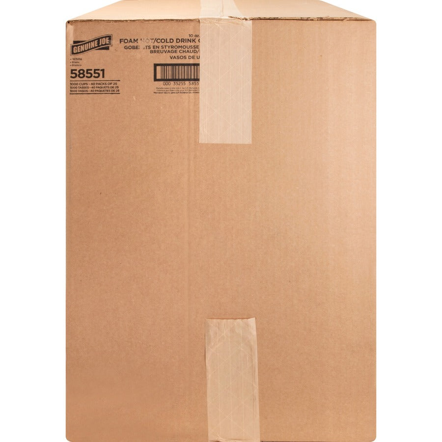 Genuine Joe 10 oz Hot/Cold Foam Cups - fl - White - Hot Drink Cold - 25/Pack - 40 / Carton