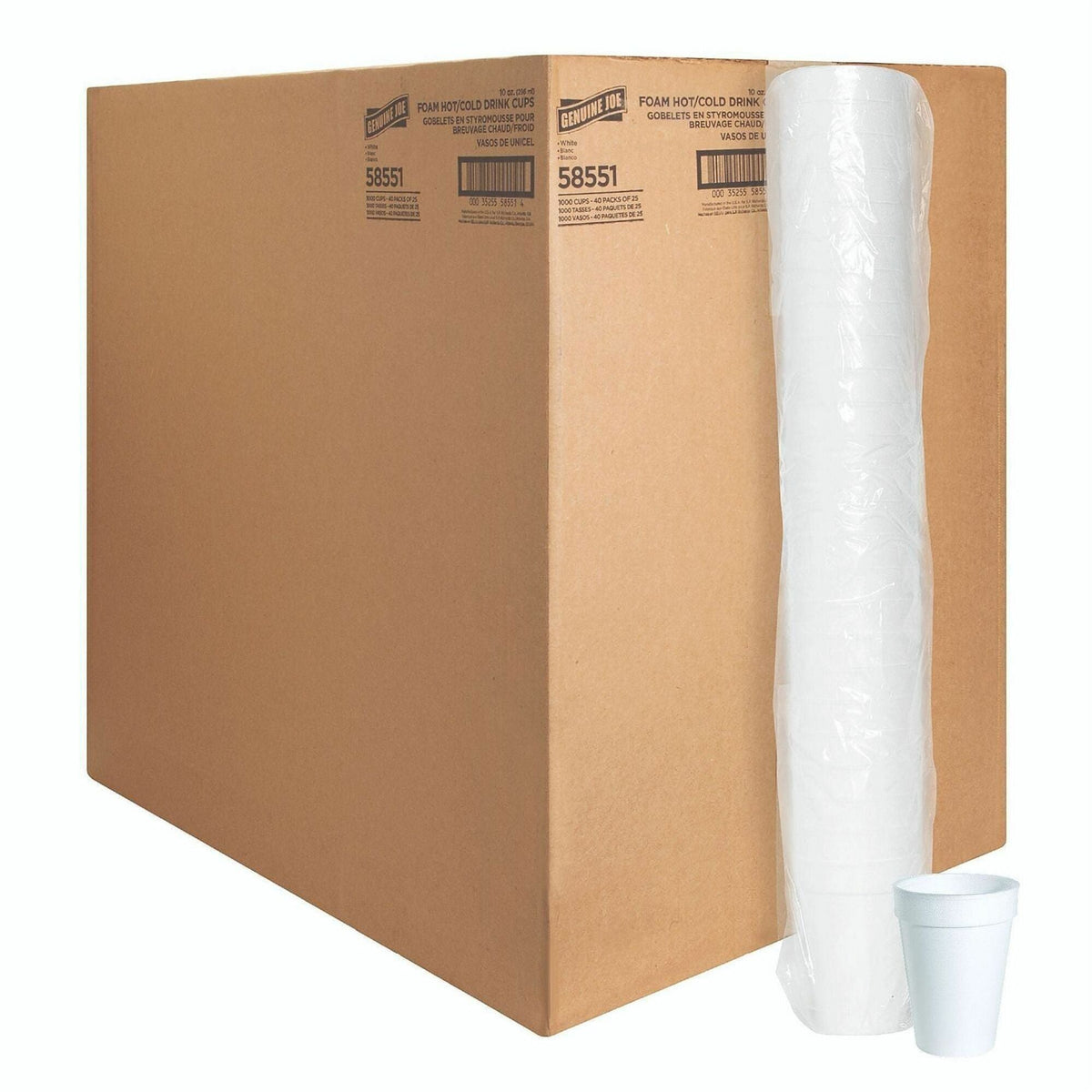 Genuine Joe 10 oz Hot/Cold Foam Cups - fl - White - Hot Drink Cold - 25/Pack - 40 / Carton