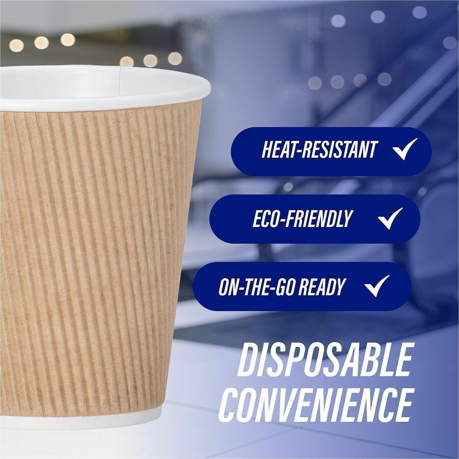 Genuine Joe 10 oz Rippled Hot Cups - 25 / Pack - fl - 20 / Carton - Brown - Drink Beverage - Drinking
