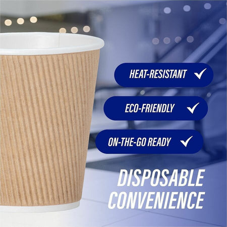 Genuine Joe 10 oz Rippled Hot Cups - 25 / Pack - fl - 20 / Carton - Brown - Drink Beverage - Drinking