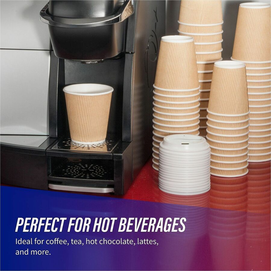 Genuine Joe 10 oz Rippled Hot Cups - 25 / Pack - fl - 20 / Carton - Brown - Drink Beverage - Drinking