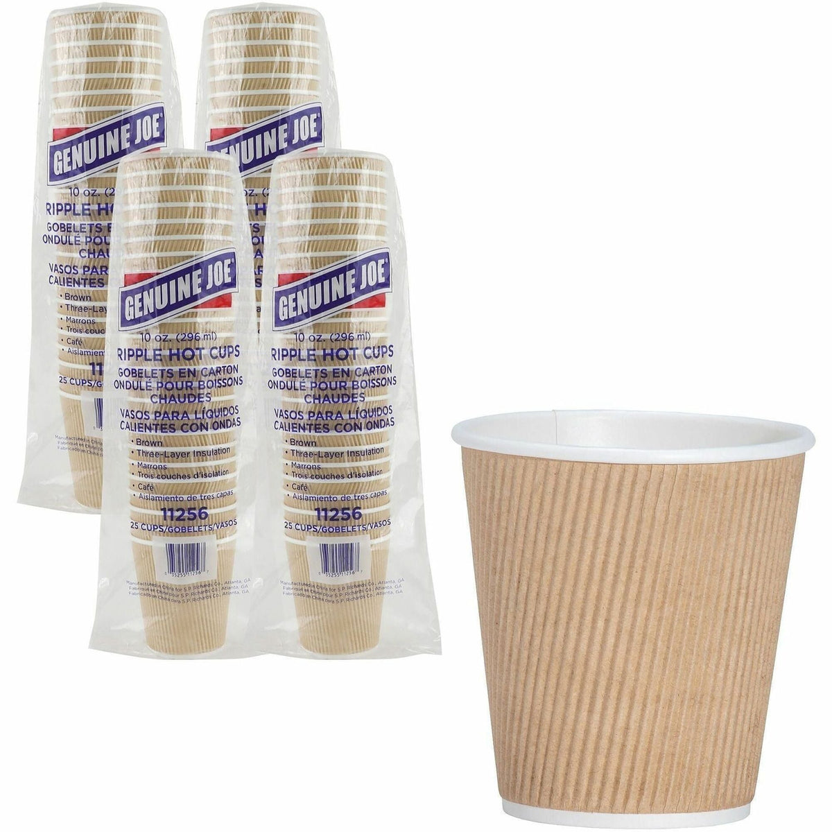Genuine Joe 10 oz Rippled Hot Cups - 25 / Pack - fl - 20 / Carton - Brown - Drink Beverage - Drinking