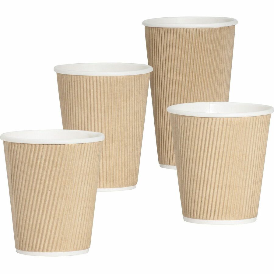 Genuine Joe 10 oz Rippled Hot Cups - 25 / Pack - fl - 20 / Carton - Brown - Drink Beverage - Drinking