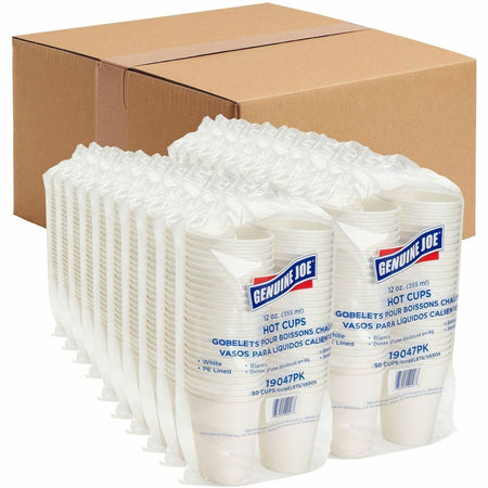 Genuine Joe 12 oz Disposable Hot Cups - fl - White - Polyurethane - Drink Beverage - 50/Pack - 20 / Carton