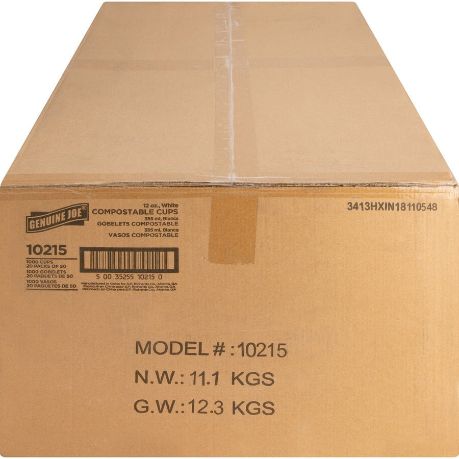 Genuine Joe 12 oz Eco-friendly Paper Cups - fl - White - 50/Pack - 20 / Carton