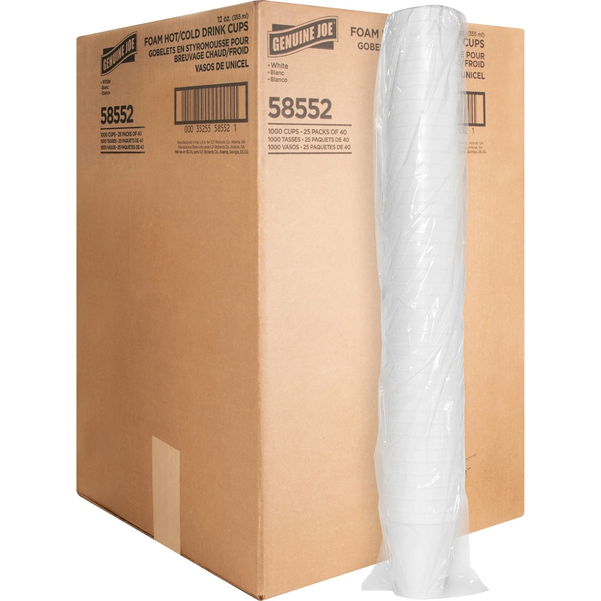 Genuine Joe 12 oz Foam Cups: White Hot/Cold Drink Cups